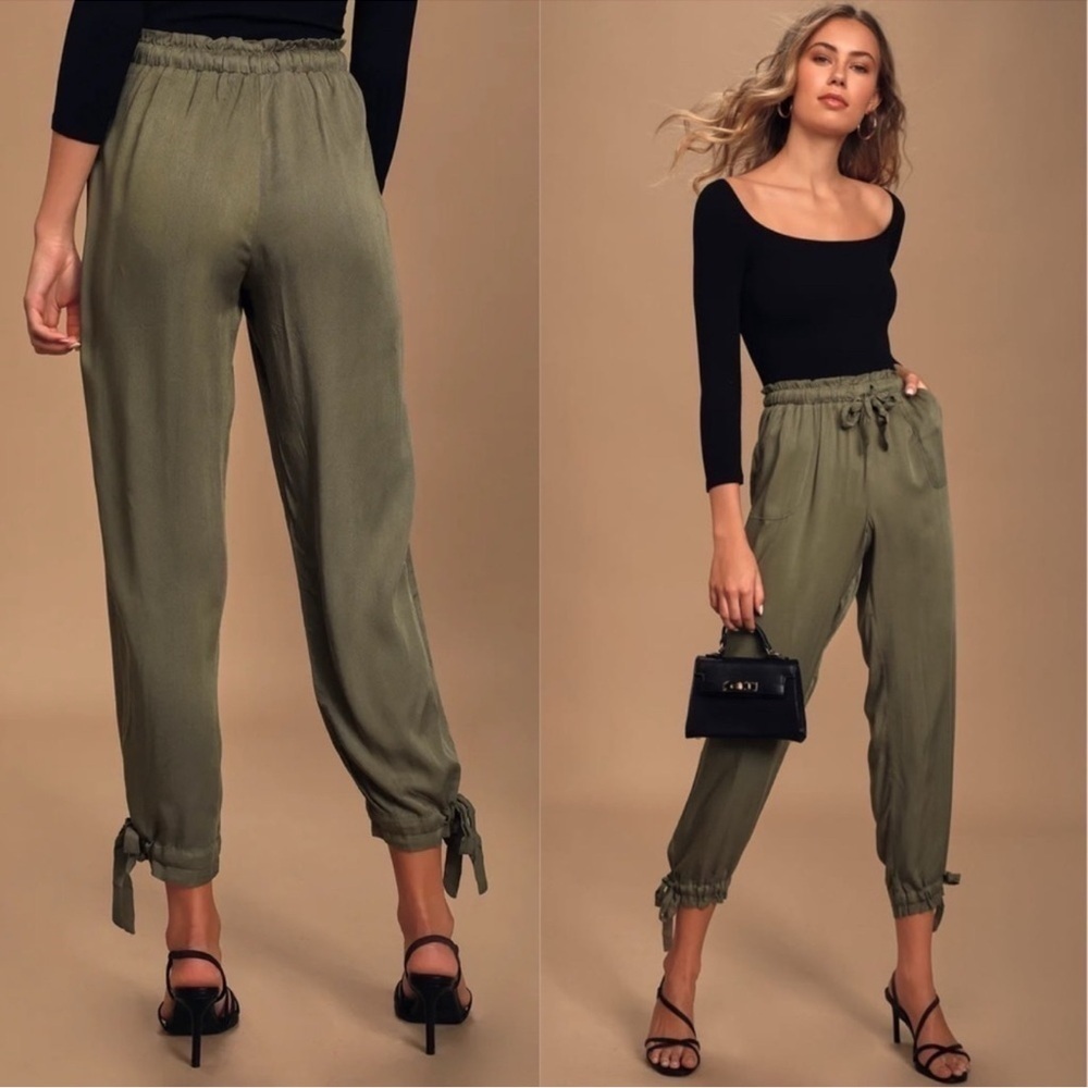 Lulus Sebastian olive green drawstring waist ankle pant with drawstring hem sz S